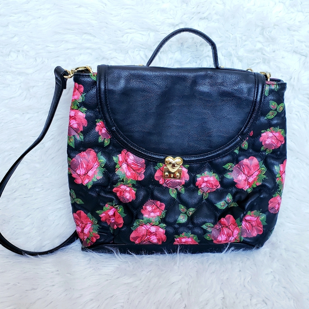 SALE Betsey Johnson black vegan leather purse bag